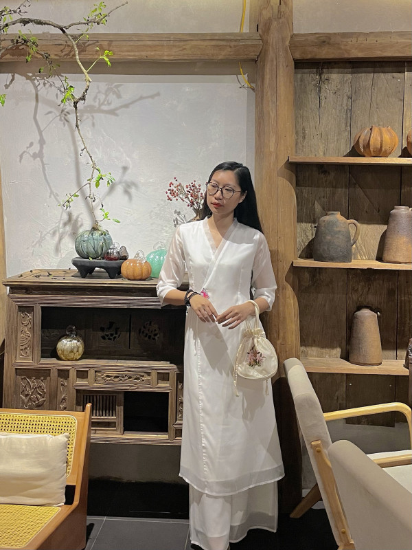 Bộ quần áo đi lễ chùa, áo lam đi chùa, trang phục đi chùa nữ, vải voan, cái chéo, tà dài, màu trắng, lam, hồng, nâu sữa, size S M L XL 2 XL hàng cao cấp, may theo yêu cầu - Đan Ngân Hà