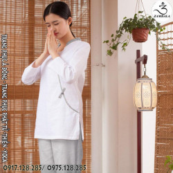 Quần áo Phật tử đi chùa, tập yoga, ngồi thiền...cao cấp may thủ công uy tín - Bộ cổ lá đề