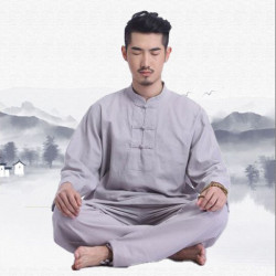 Clothing for Buddhists to go to the temple, practice yoga, qigong, martial arts, nursing for men - High V-neck