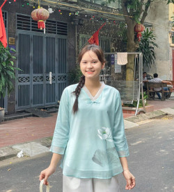 Hàng thủ công cao cấp may vẽ theo yêu cầu, Quần áo đi lễ chùa, ngồi thiền, tập yoga dưỡng sinh - Voan Sen Tuyết