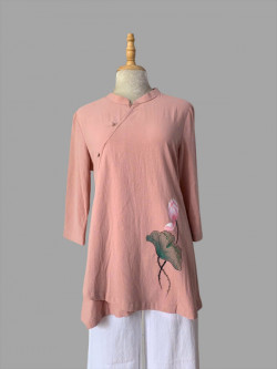 Bộ quần áo đi lễ chùa vải đũi, cổ cao, nút bọc vải, 2 tà áo chéo nhau, nhiều màu, nhiều size, hàng cao cấp, may theo yêu cầu