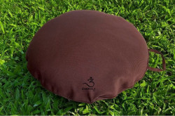 Đệm ngồi thiền hình tròn dẹt, ruột vỏ đỗ xanh, size 40x7 cm, màu nâu, vải thô, đô hỗ trợ đấc lực tư thế kiết tường