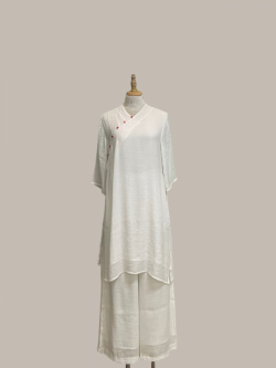 Bộ quần áo đi lễ chùa, áo lam đi chùa, trang phục đi chùa nữ, vải tơ đũi, cổ Nhật nút ngọc, màu trắng, nâu, ghi, lam, size S M L XL 2 XL hàng cao cấp, may theo yêu cầu - Ngọc Minh