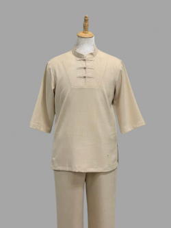 Bộ quần áo Phật tử, trang phục đi chùa, ngồi thiền nam, cổ tàu 3 nút, vải đũi cao cấp, màu trắng, ghi, be, đỏ đô, nhiều size, cắt may theo yêu cầu. Bộ An Thanh