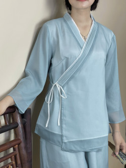 Bộ quần áo đi lễ chùa, áo lam đi chùa, trang phục đi chùa, ngồi thiền, nữ, vải voan cao cấp, màu trắng, nâu, size S M L XL 2 XL may theo yêu cầu - Đan Lâm Tuyền