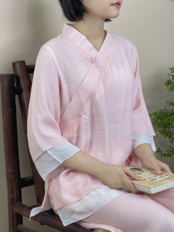 Bộ quần áo đi lễ chùa, áo lam đi chùa, trang phục đi chùa, ngồi thiền, nữ, vải đũi cao cấp, màu trắng, nâu, size S M L XL 2 XL may theo yêu cầu. Bộ Cánh Hạc Giao Duyên