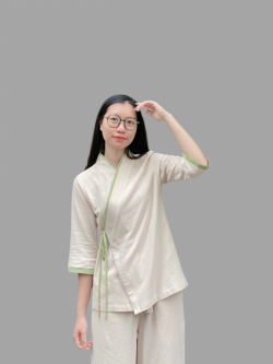 Bộ quần áo đi lễ chùa, áo lam đi chùa, trang phục đi chùa, ngồi thiền, nữ, vải đũi cao cấp, màu trắng, nâu, size S M L XL 2 XL may theo yêu cầu - Đan Hương